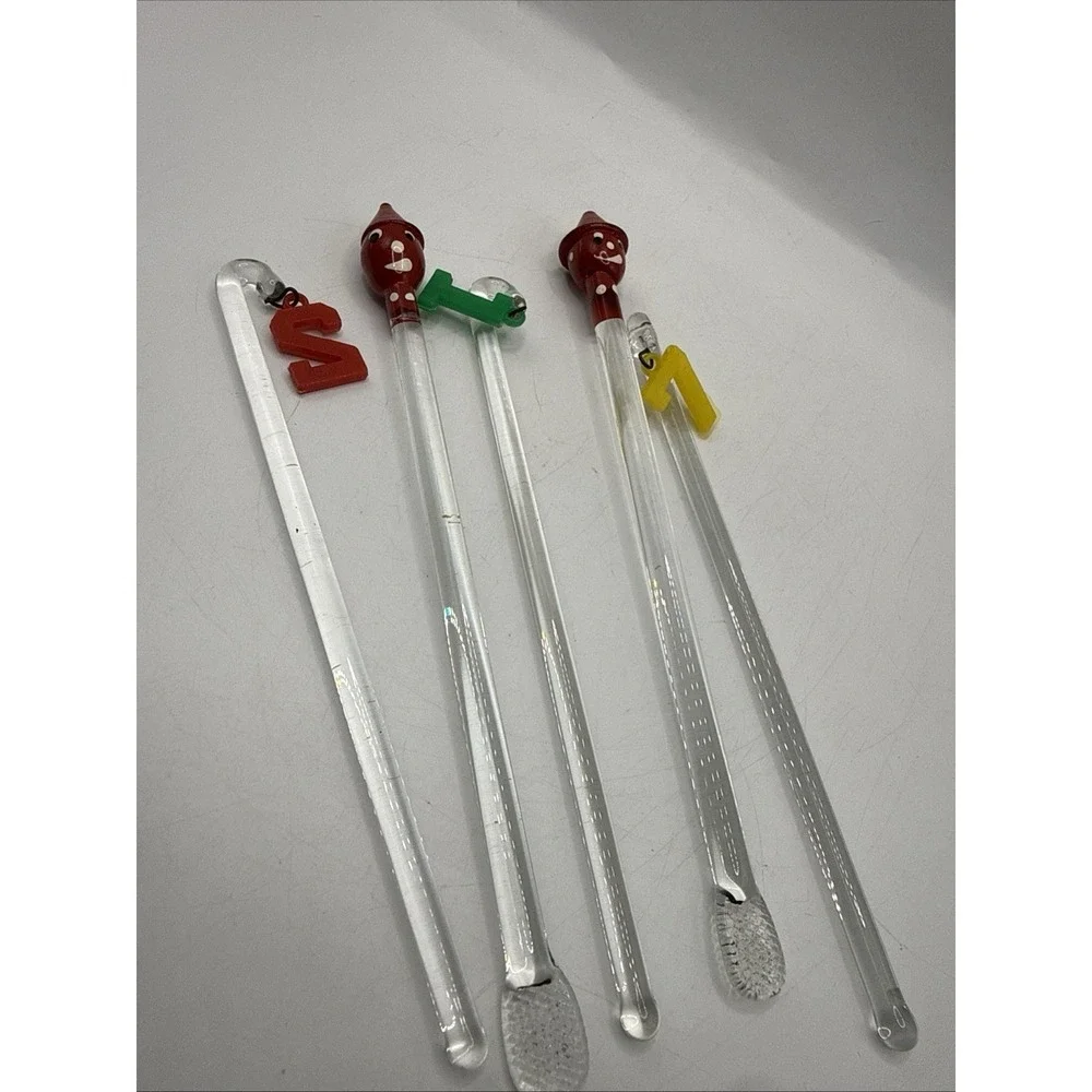 Vintage Hand Blown Glass Swizzle Sticks Cocktail Stirrers Set of 5
